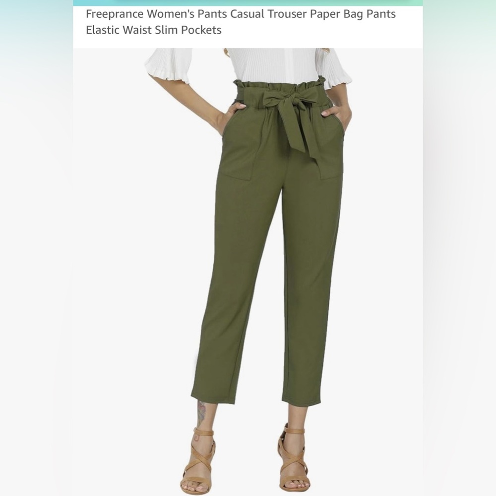 Freeprance Women's Pants Casual Trouser Paper Bag Pants